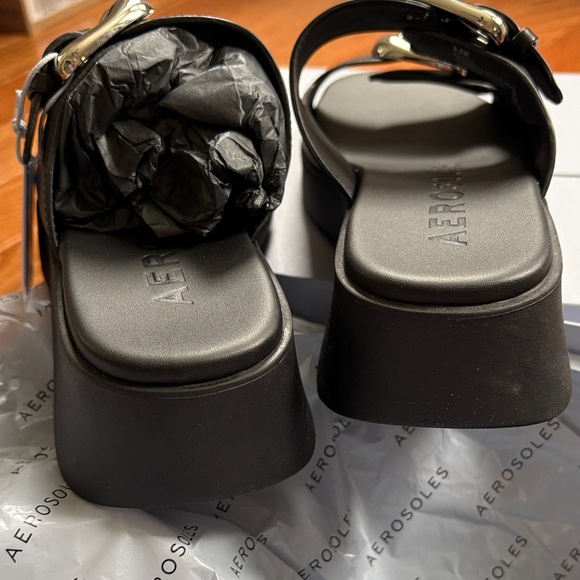 AEROSOLES Black Double Buckle Sandals - Picture 9 of 11